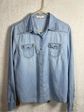 iris Light Blue Denim Shirt with Silver Studs Accent